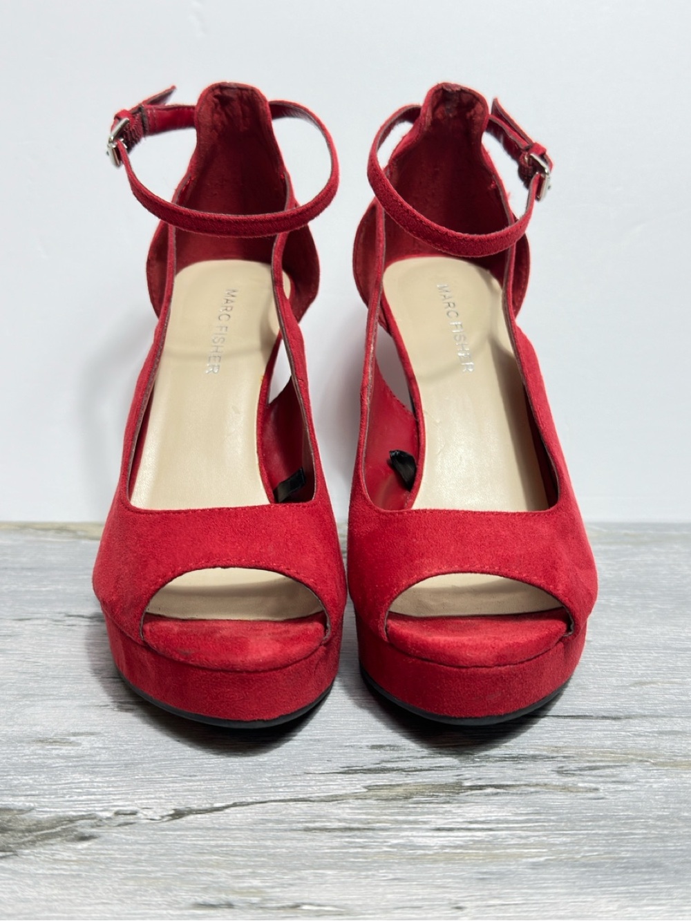 Marc Fisher Red Sexy Suede Peep-Toe Ankle-Strap Heels Women's size 8M Stilettos - Picture 4 of 11